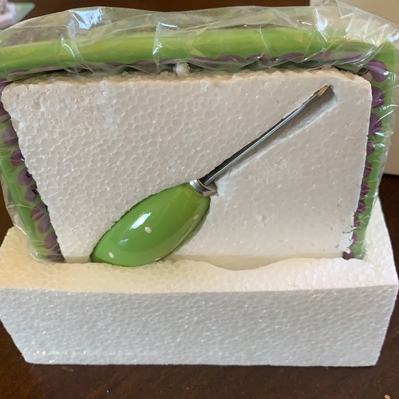 🎄GREAT HOSTESS GIFT Small serving bowl. New in box. Includes spreader. Green. - Picture 6 of 9